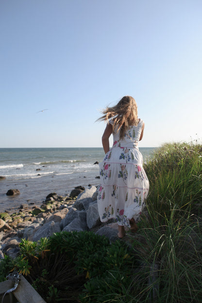 Drue Tiered Skirt in Multi Rosette