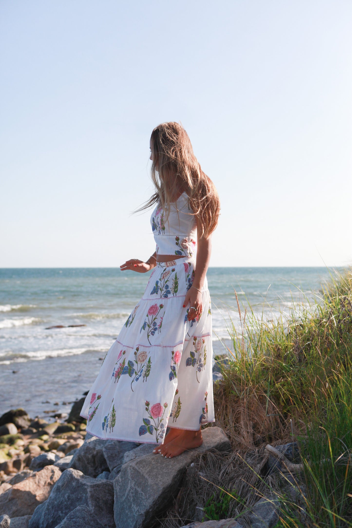 Drue Tiered Skirt in Multi Rosette