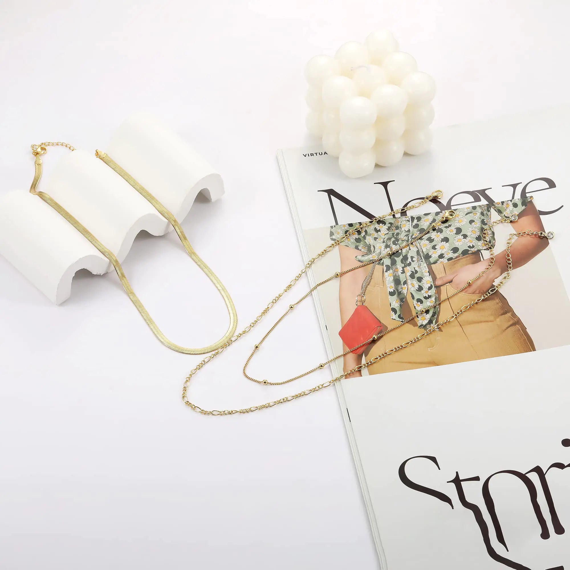 Herringbone Necklace 14k Gold Plated