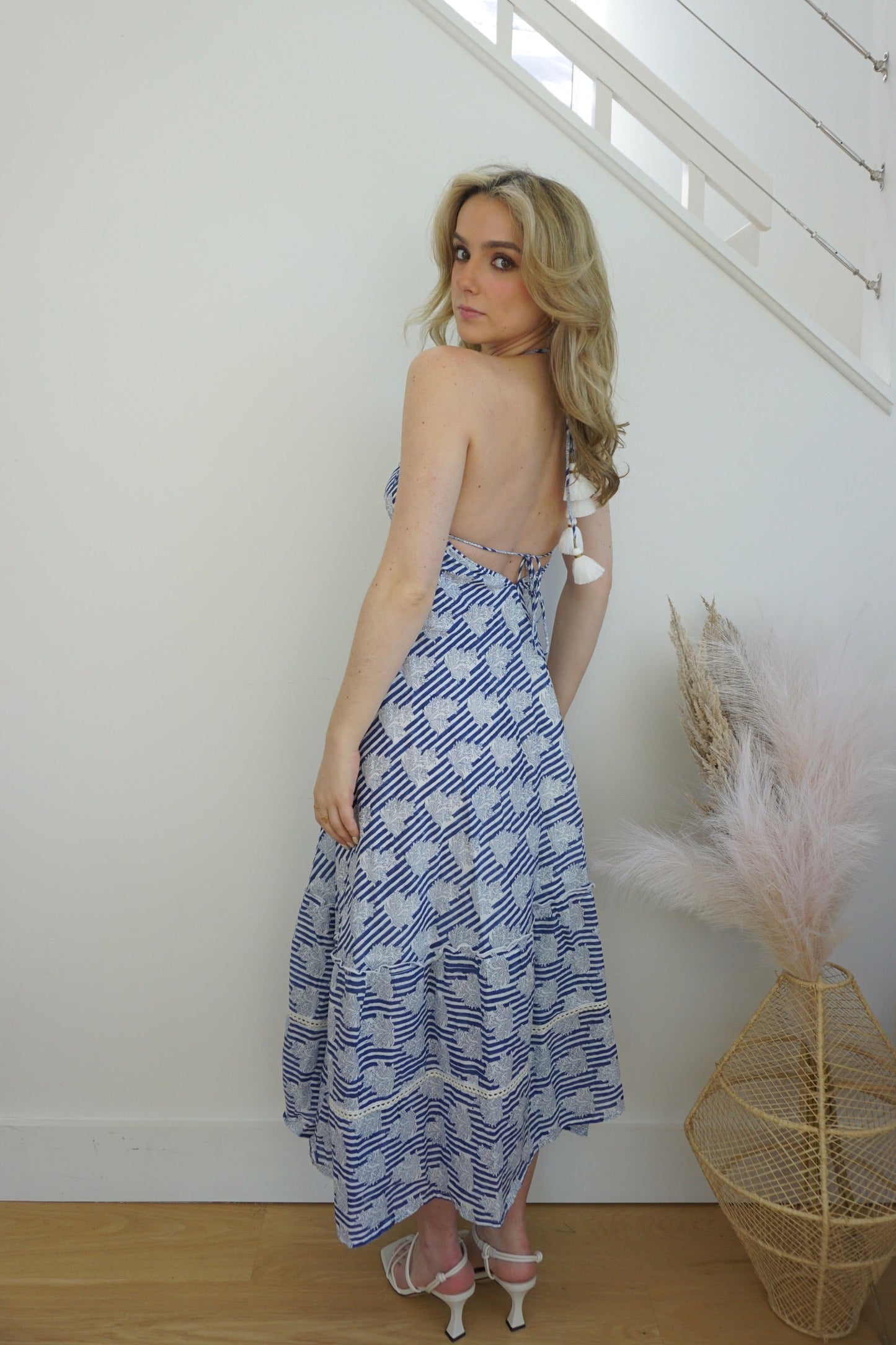 Ziggy Halter Dress - Navy Block Stripe
