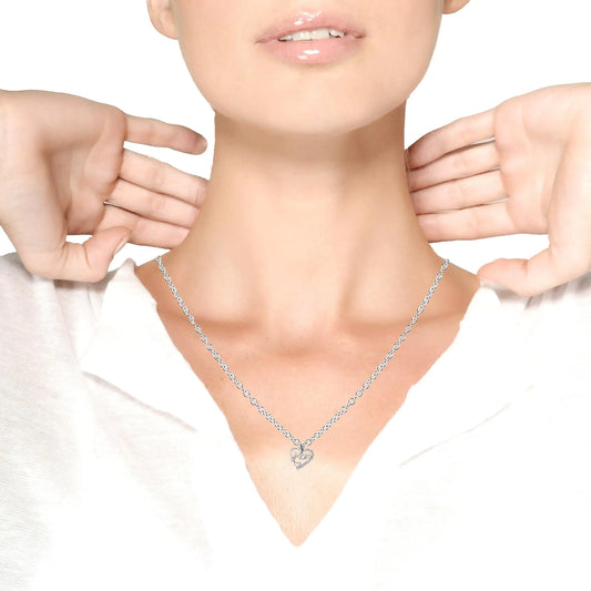 925 Sterling Silver 1/4 Cttw Diamond "Mom" Heart Pendant 18" Necklace (I-J Color, I3 Clarity)