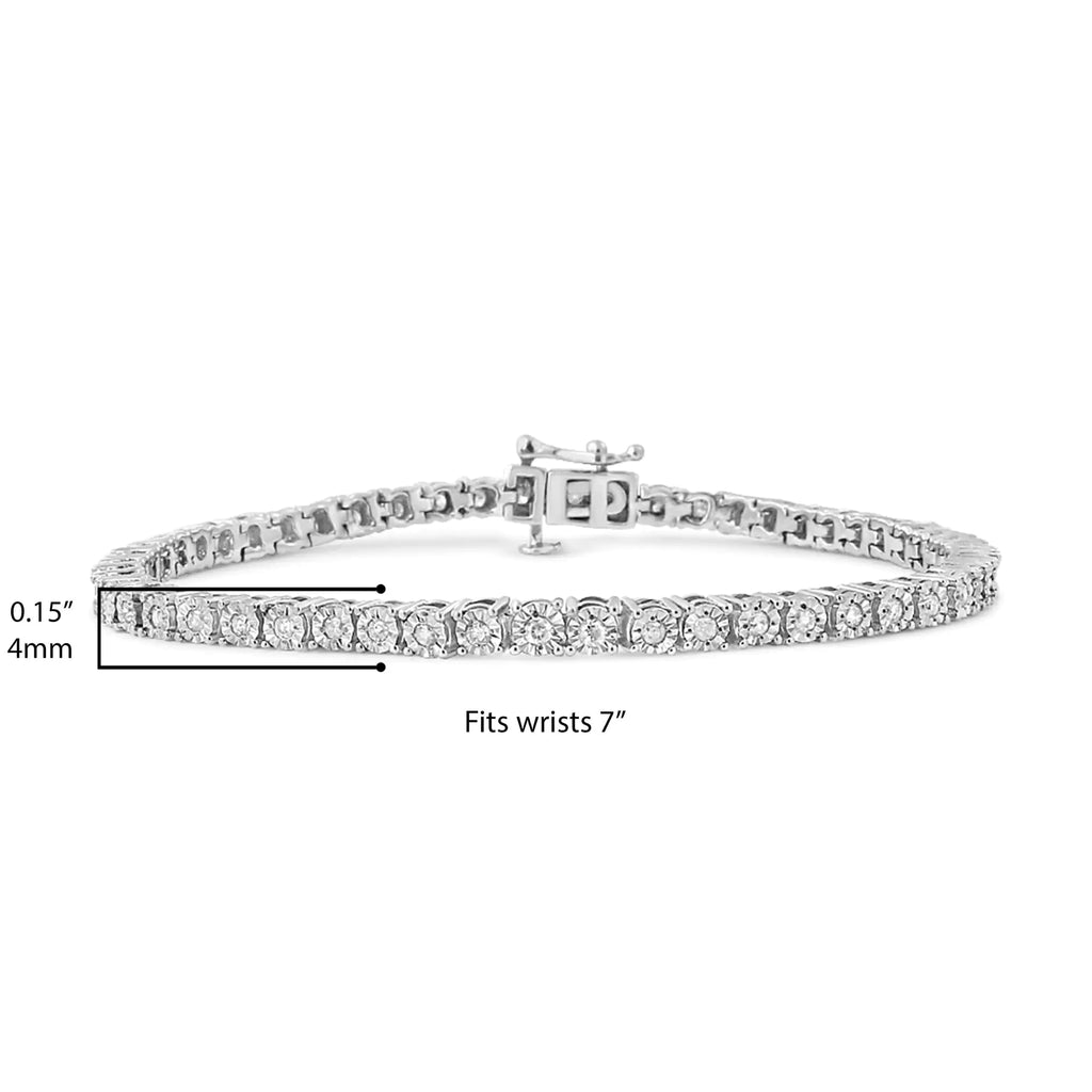 1.0 Cttw Diamond Illusion-Set Miracle Plate 925 Tennis Bracelet (I-J Color, I3 Clarity) - 7"